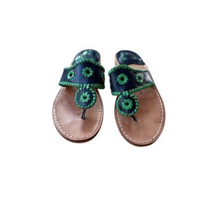 Jack Rogers Womens Blue & Green Hampton Leather Flip Flop Flat Sandals Size 7